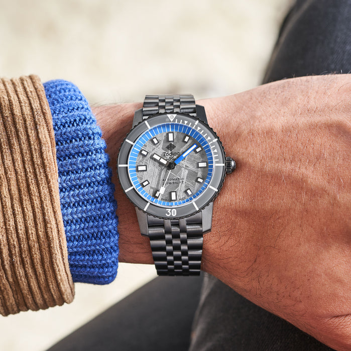 Zodiac Super Sea Wolf SS Automatic Space Gray Blue Meteorite angled shot picture