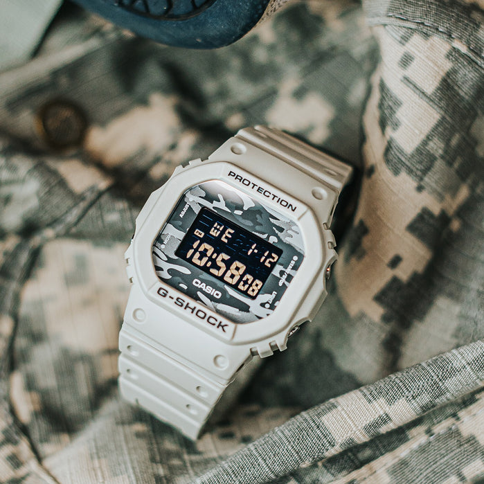 G-Shock DW5600 Camo Utility Beige angled shot picture