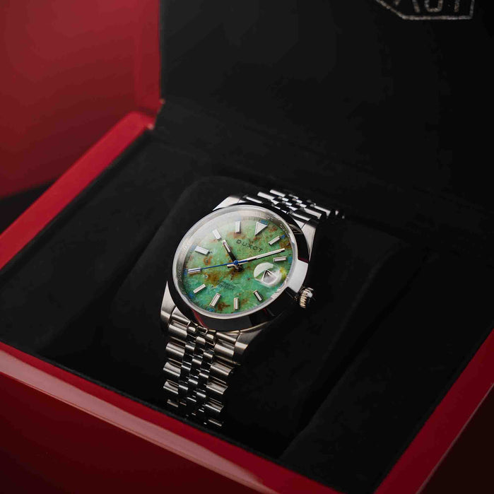 Duxot Vezeto Automatic Lime Green Gemstone Limited Edition angled shot picture