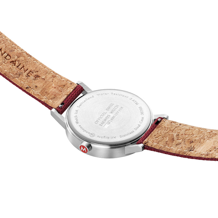 Mondaine Classic Recycled PET 40mm White Red angled shot picture