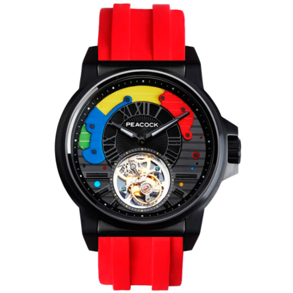 Peacock Time Color Tourbillon Black Red angled shot picture