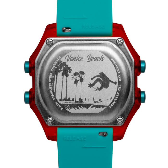 California Watch Co. Venice Beach Digital Red Yellow Teal angled shot picture