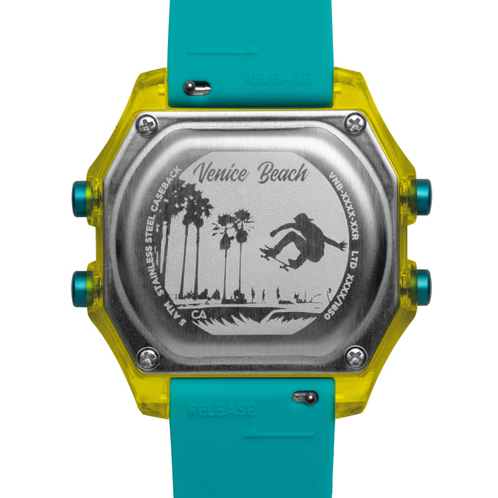 California Watch Co. Venice Beach Digital Yellow Teal angled shot picture