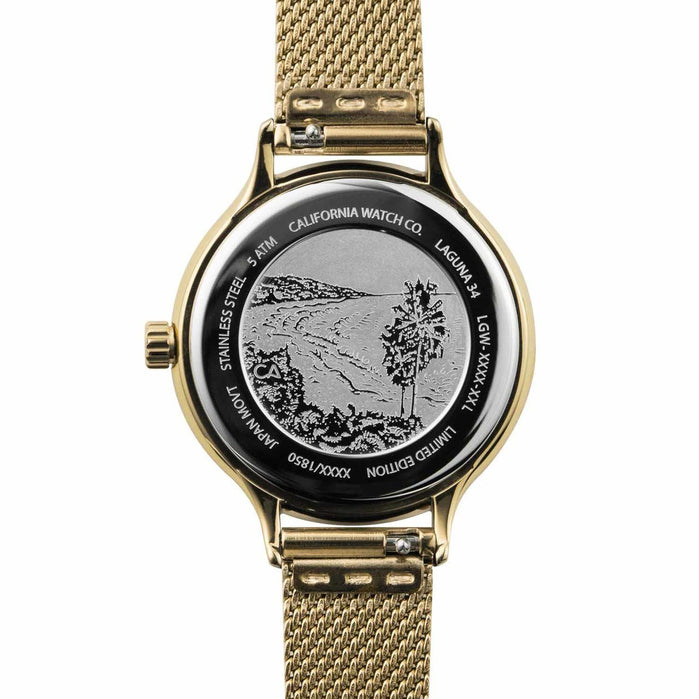 California Watch Co. Laguna 34 Mesh All Gold angled shot picture