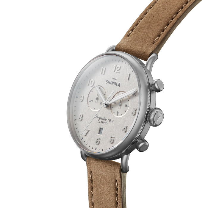 Shinola The Canfield 43mm Chronograph White Beige angled shot picture