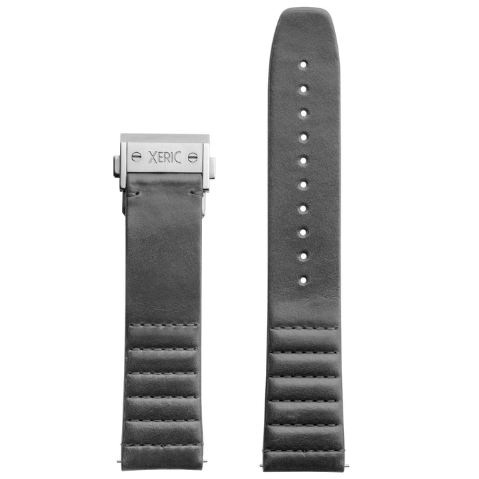 Xeric 22mm Ribbed Italian Leather Gray Strap with Silver Deployant Clasp angled shot picture