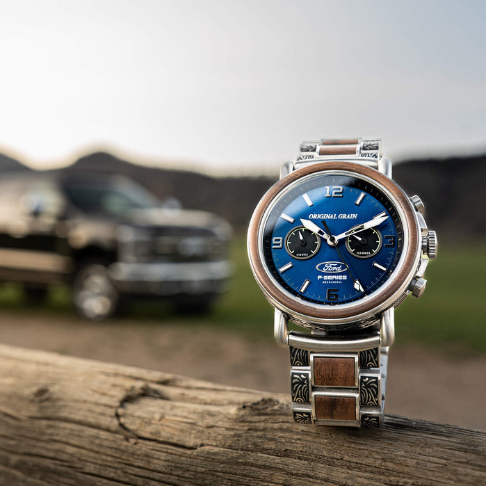 Original Grain Ford Western Mechanical Chrono 44mm Blue angled shot picture