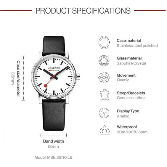 Mondaine Evo2 Railways Swiss 35mm Silver Black