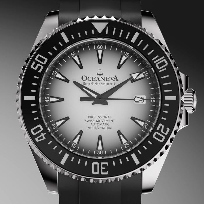 Oceaneva Deep Marine Explorer VI Titanium Automatic 6000m White Burst angled shot picture