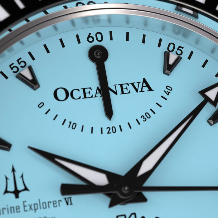 Oceaneva Power Reserve 6000m Light Blue Automatic Grade 5 Titanium angled shot picture