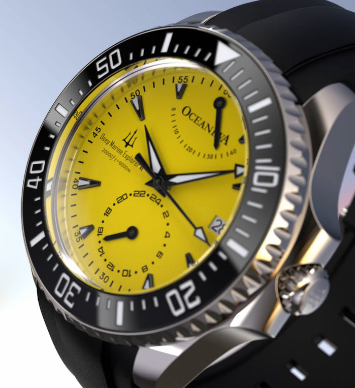 Oceaneva Power Reserve 6000m Yellow Automatic Grade 5 Titanium angled shot picture