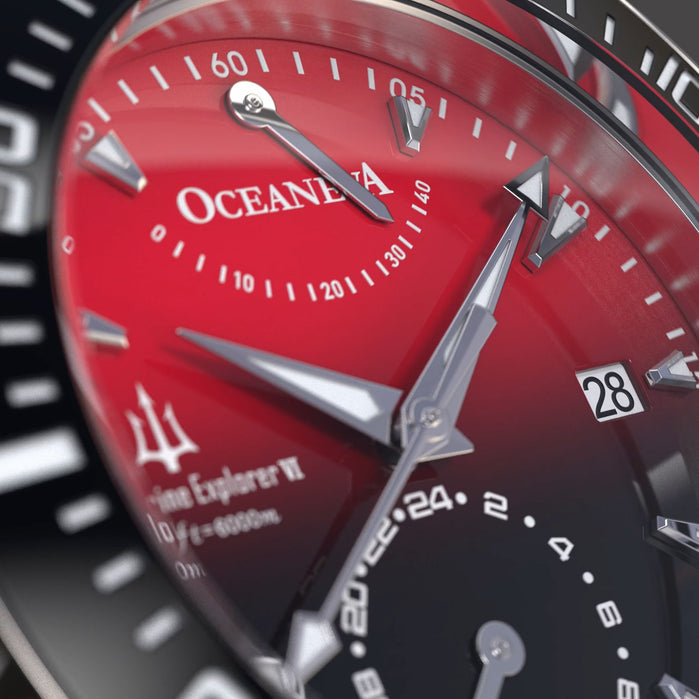 Oceaneva Power Reserve 6000m Red Gradient Automatic Grade 5 Titanium angled shot picture