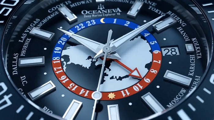 Oceaneva Deep Marine Explorer VI WorldTime GMT 6000m Titanium Black angled shot picture