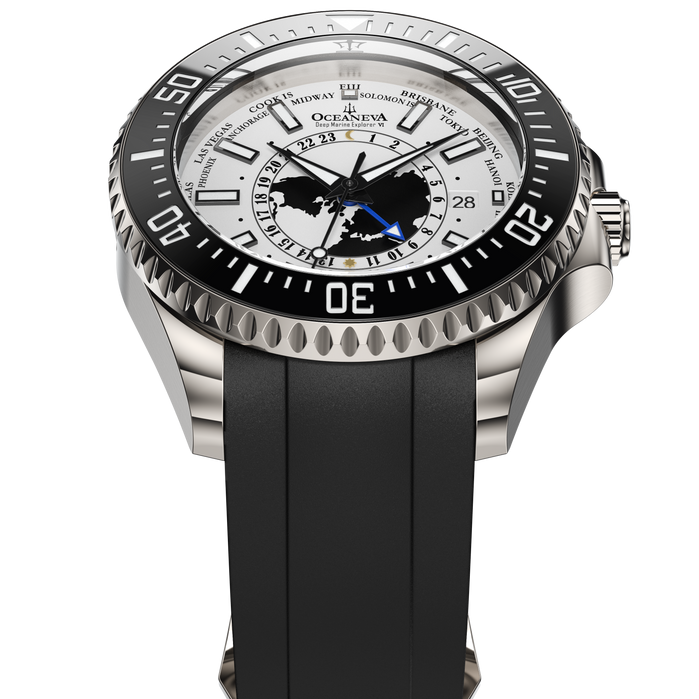 Oceaneva Deep Marine Explorer VI WorldTime GMT 6000m Titanium White angled shot picture