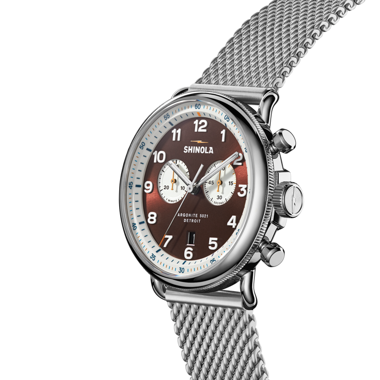 Shinola Canfield C56 Chrono 43mm Silver SS Whiskey