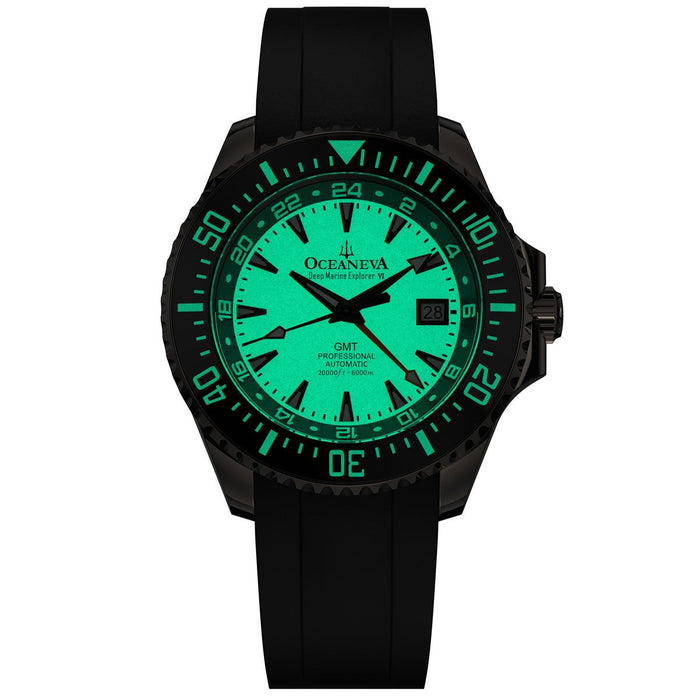 Oceaneva 6000m Deep Marine Explorer VI Grade 5 Titanium GMT Automatic True Dive Green X1 Full Lume Limited Edition angled shot picture