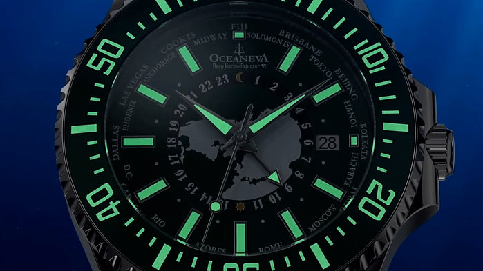Oceaneva Deep Marine Explorer VI WorldTime GMT 6000m Titanium Green angled shot picture