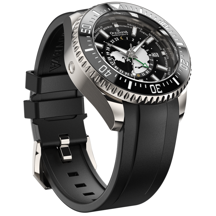 Oceaneva Deep Marine Explorer VI WorldTime GMT 6000m Titanium Black Gray angled shot picture