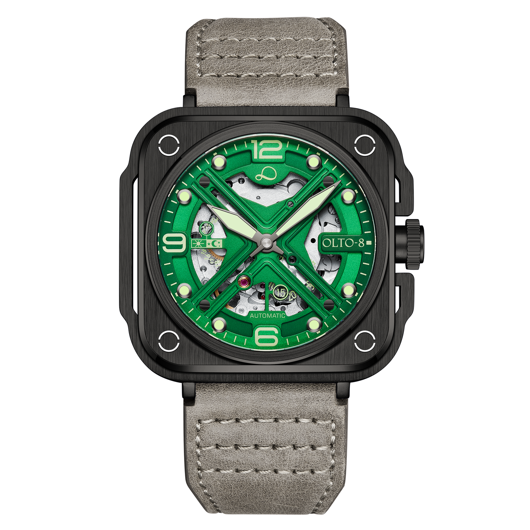 OLTO-8 IRON-X Square Skeleton Automatic Watch Green – Watches.com