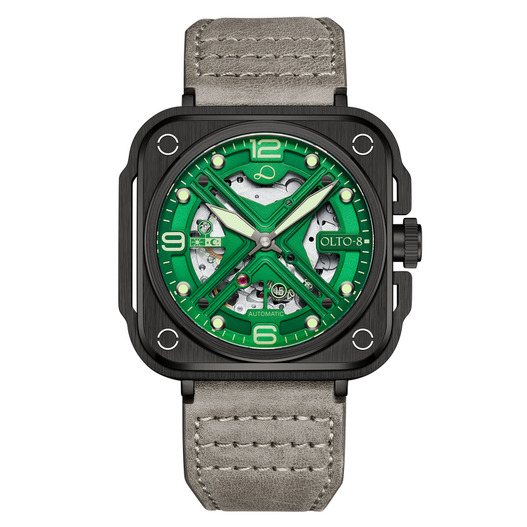 OLTO-8 IRON-X Square Skeleton Automatic Watch Green