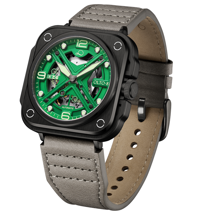 OLTO-8 IRON-X Square Skeleton Automatic Watch Green