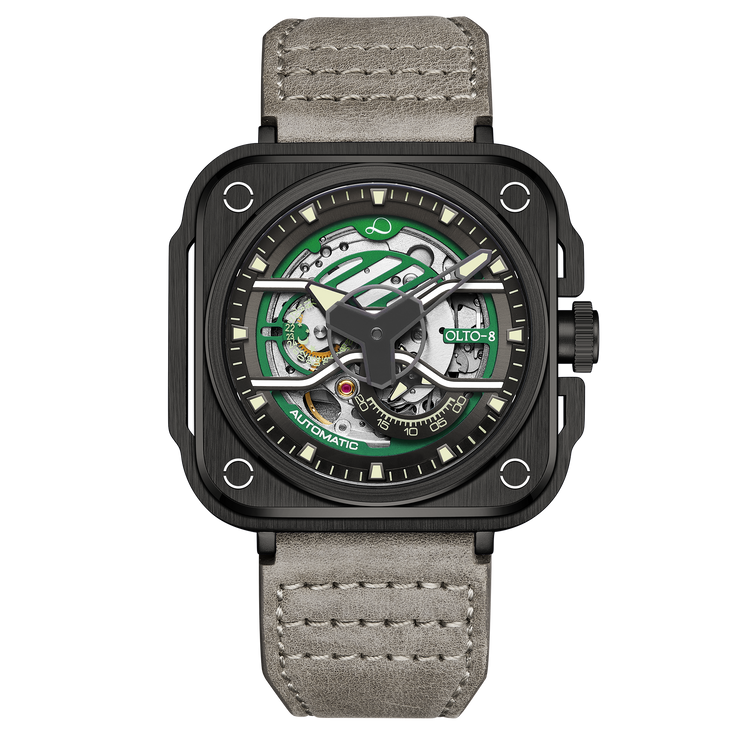 OLTO-8 IRON-EX Square Skeleton Automatic Watch Green