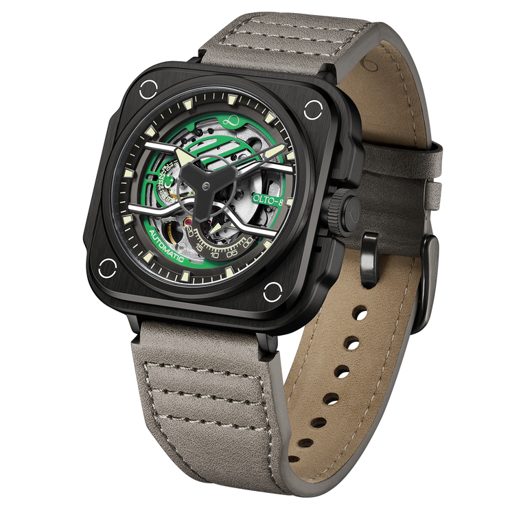 OLTO-8 IRON-EX Square Skeleton Automatic Watch Green