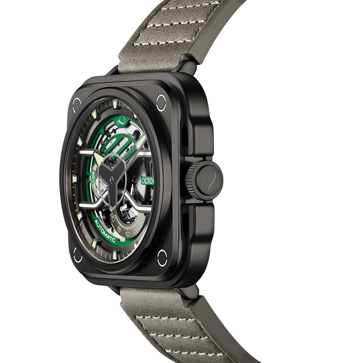 OLTO-8 IRON-EX Square Skeleton Automatic Watch Green