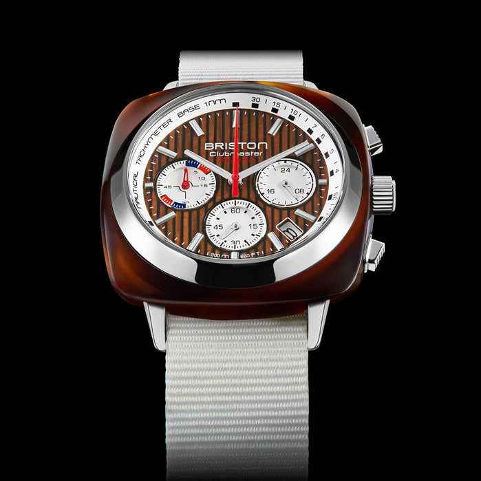 Briston Clubmaster Regatta Chronograph Walnut White angled shot picture