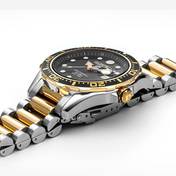 Roamer Rockshell Mark III Scuba Automatic Black Gold SS angled shot picture