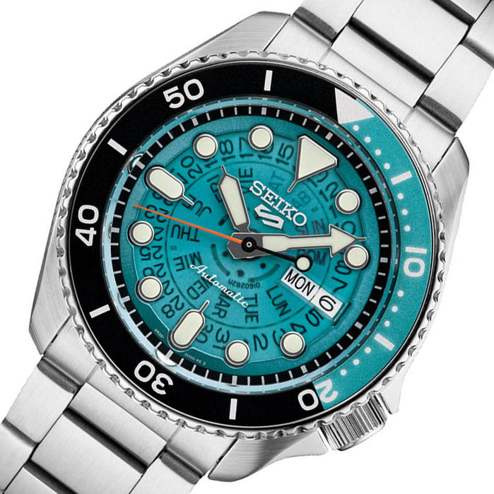 Seiko 5 Sports SYX Automatic Black Blue SS angled shot picture