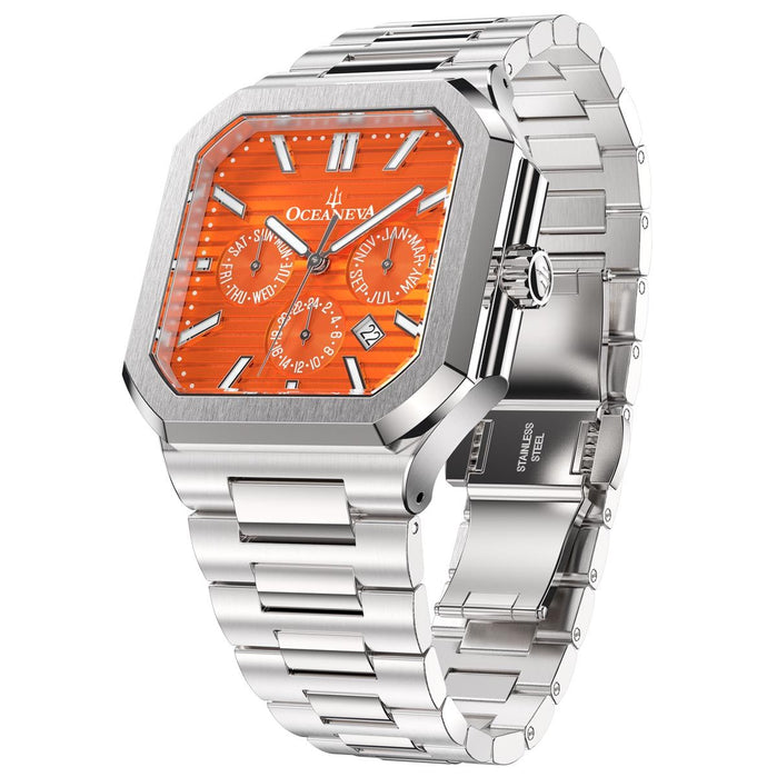 Oceaneva Tenuis Automatic Thin Calendar Orange angled shot picture