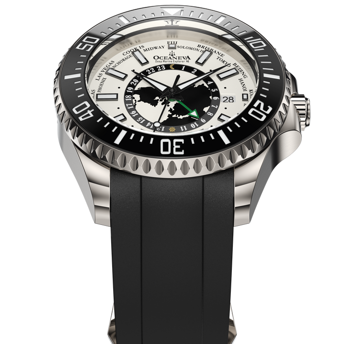 Oceaneva Deep Marine Explorer VI WorldTime GMT 6000m Titanium Green Lume angled shot picture