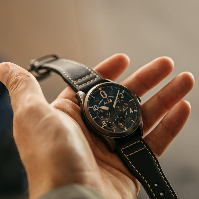 AVI-8 Spitfire Lock Chronograph Channel Blue angled shot picture