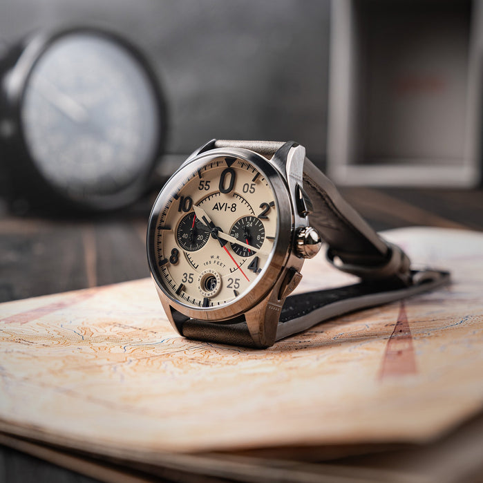 AVI-8 Spitfire Lock Chronograph Ghost Grey angled shot picture
