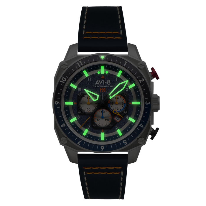 AVI-8 Hawker Hunter Atlas Dual Time Chronograph Pavillion Blue angled shot picture