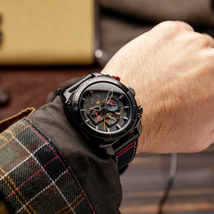 AVI-8 Hawker Hunter Atlas Dual Time Chronograph Black Ops angled shot picture