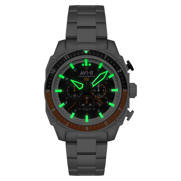 Hawker Hunter Atlas Dual Time Chronograph Raven Black angled shot picture