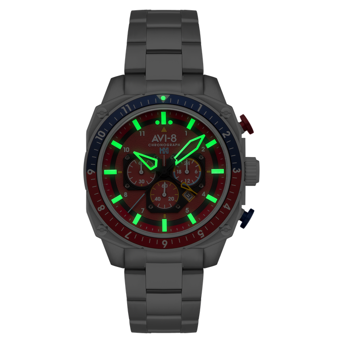Hawker Hunter Atlas Dual Time Chronograph Crimson Red angled shot picture