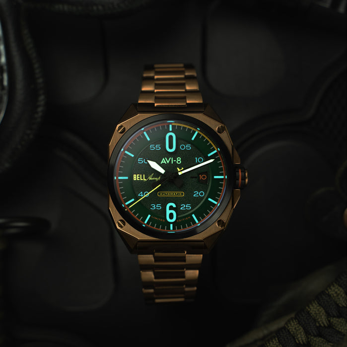 AVI-8 Bell X-1 Glamorous Glennis Automatic Limited Edition Mojave Green angled shot picture
