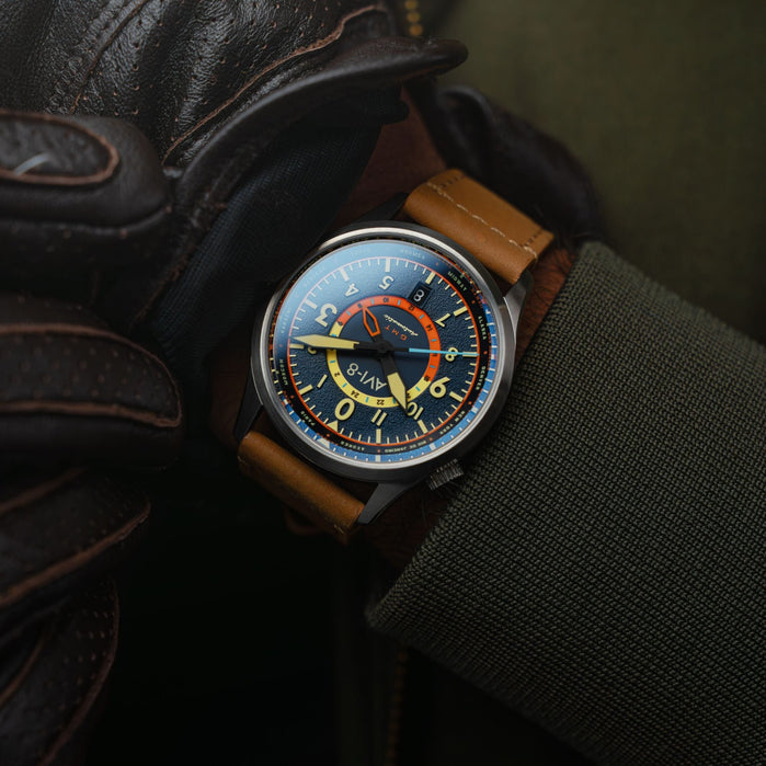 Flyboy Wingman Worldtimer GMT Automatic Atlantic Blue angled shot picture