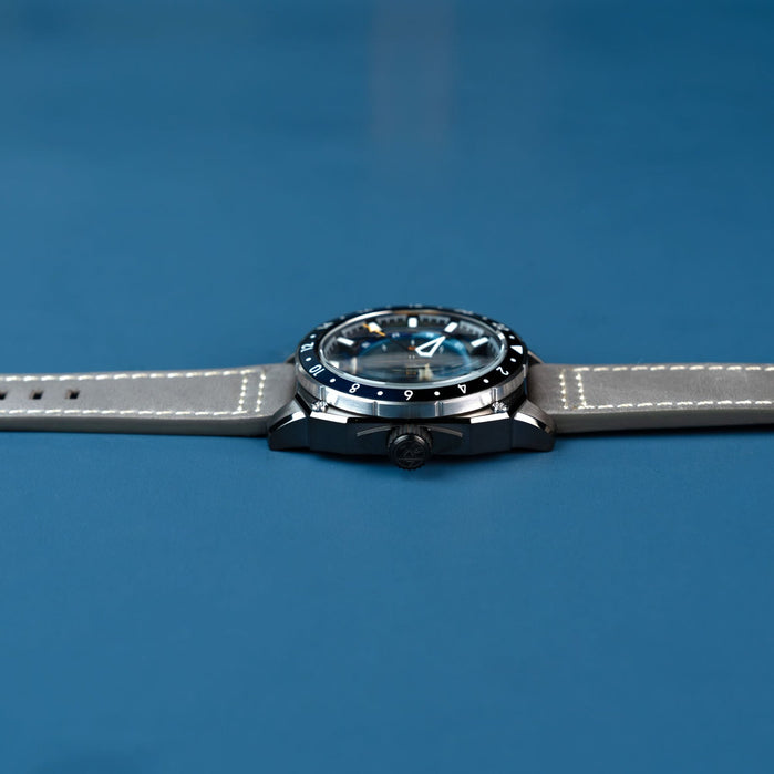 AVI-8 Hawker Hunter Atlas GMT Automatic Mist Grey angled shot picture