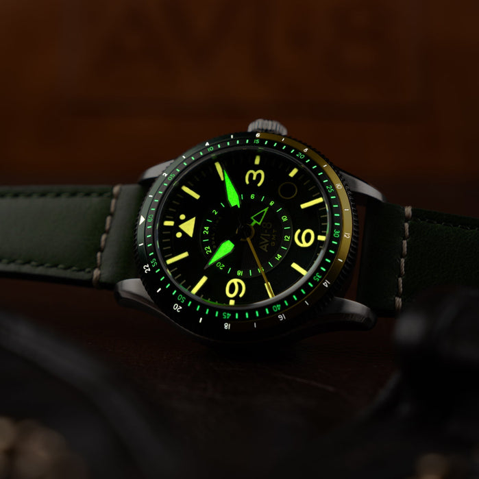 AVI-8 Flyboy Airmaster GMT Automatic Fuselage Green angled shot picture