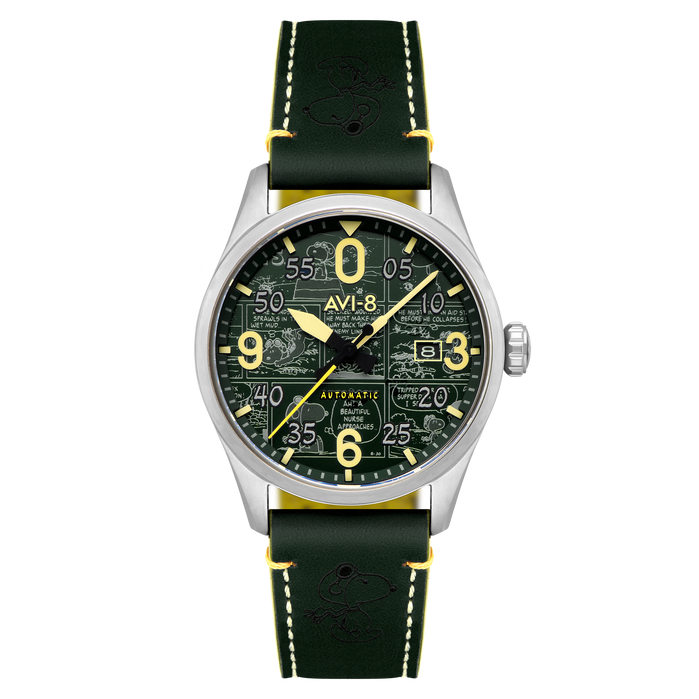 AVI-8 Spitfire Smith Automatic Peanuts Snoopy Flying Ace Aviator Green Limited Edition angled shot picture