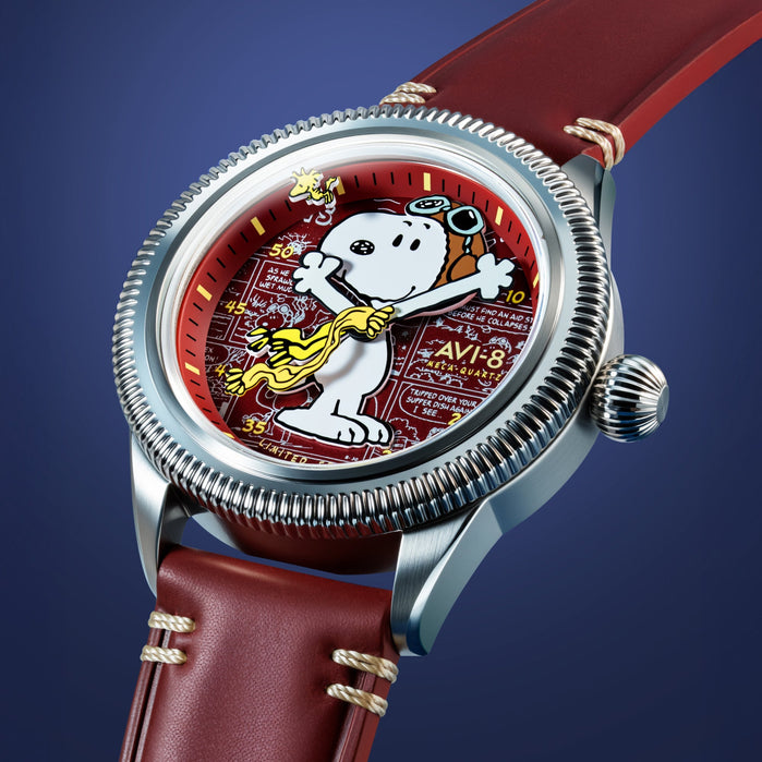 AVI-8 Flyboy Airmaster 40 Meca-quartz Peanuts Snoopy Flying Ace Doghouse Red Limited Edition angled shot picture