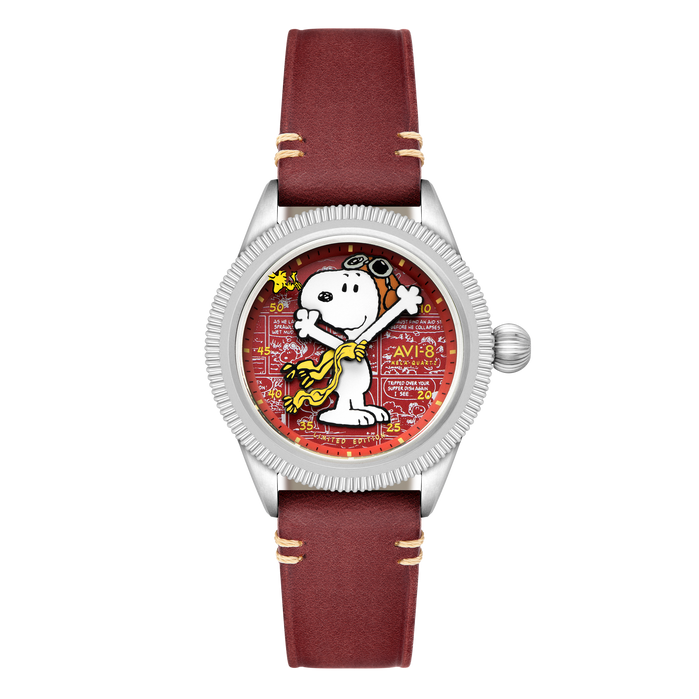 AVI-8 Flyboy Airmaster 40 Meca-quartz Peanuts Snoopy Flying Ace Doghouse Red Limited Edition angled shot picture