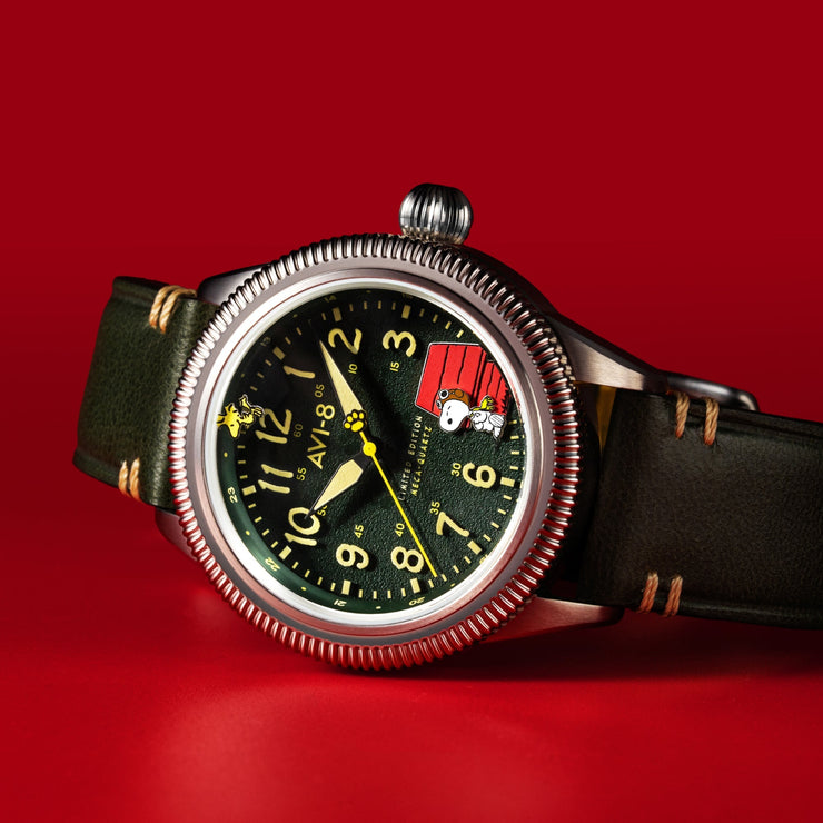 AVI-8 Flyboy Airmaster 40 Peanuts Snoopy Flying Ace Limited Edition Doghouse Green