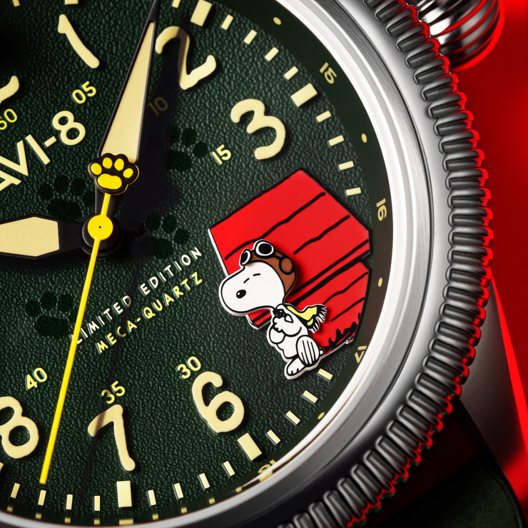 AVI-8 Flyboy Airmaster 40 Peanuts Snoopy Flying Ace Limited Edition Doghouse Green