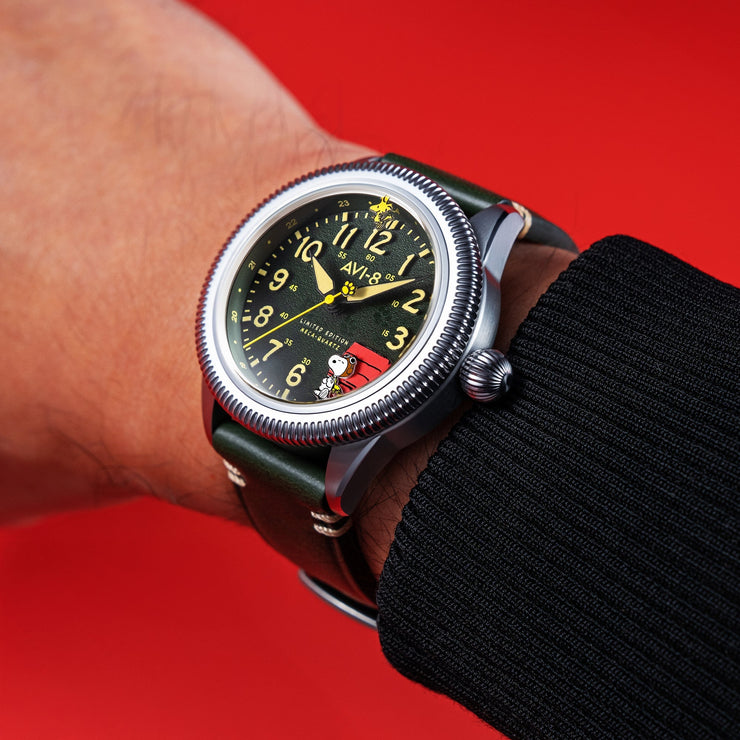 AVI-8 Flyboy Airmaster 40 Peanuts Snoopy Flying Ace Limited Edition Doghouse Green