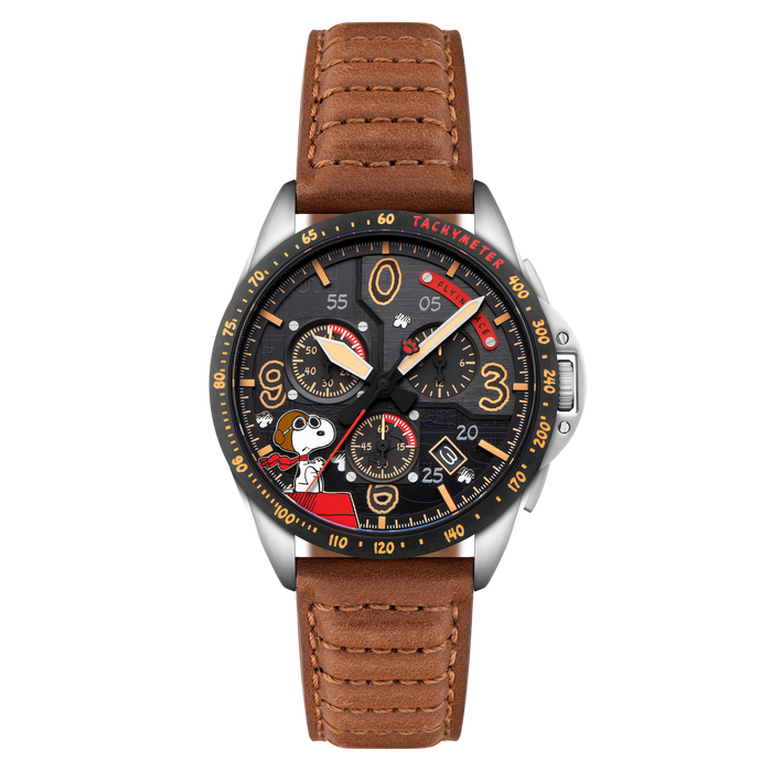 AVI-8 P-51 Mustang Blakeslee Chrono Peanuts Snoopy Flying Ace Limited Edition Biplane Brown angled shot picture